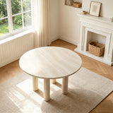 SSLine 47" Mars Pattern Faux Stone Round Dining Table for 4-6 People