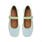 MAIJED Mary Jane Woven Espadrilles for Women Round Toe Ballerina Shoes Canvas Summer Flats Light Blue US11