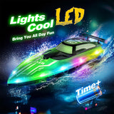 JOI MEW RC Boat with LED Lights for Kids, 2.4Ghz Remote Control Racing Boats for 8-12,Toy Water Boat for Pools & Lakes with Waterproof,Rechargeable Battery, for Boys Girls Green