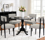 BONBEUR Wooden Dining Chairs Set of 4, Upholstered Kitchen Chairs with Solid Rubberwood Legs, Modern Farmhouse Dining Room Chairs, Grey Linen Fabric & Black Legs