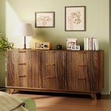 VINGLI Fluted Walnut Dresser 9 Drawer, Dark Wood Dresser Brown with Rounded Edges, 57" Long Mid Century Modern Dressers for Bedroom, 57" W*15.75" D*29.92" H