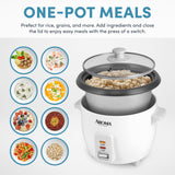6-cup (cooked) 1.5 Qt. One Touch Rice Cooker, White (ARC-363NG), 6 cup cooked/ 3 cup uncook/ 1.5 Qt. AROMA