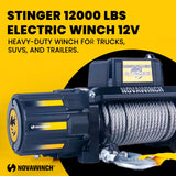 Novawinch Stinger 12000 lbs Electric Winch 12V - 12000 lb Synthetic Rope Motor Winch for Offroad, Truck, SUV, Trailer, Boat, ATV - Heavy Duty Vehicle Recovery System with 85 ft Synthetic Rope & Hook
