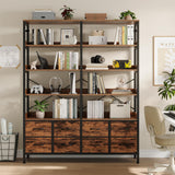 Bookshelf with 8 Fabric Drawers, 7-Tier Bookcase with Baffles Display Shelves, Industrial Large Book Shelf for Living Room Home Office