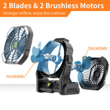 TDLOL Battery Powered Fan, 20000mAh Coldless Fan Rechargeable Fan Portable,270°Head Rotation Camping Fan with LED Light & Hook,Quiet USB Table Fan Battery Operated Fan Camping Fan for Tents Black X26