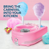 Nostalgia Cotton Candy Machine - Retro Cotton Candy Machine for Kids with 3 Built In Bowls for Hard Candy or Flossing Sugar Storage - 2 Reusable Cones, 1 Sugar Scoop, and 1 Extractor Head – Pink