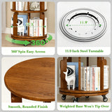 6 Tier 360° Rotating Solid Wood Bookshelf with Wheels, Lazy Susan Circular Spinning Revolving Corner Bookcase