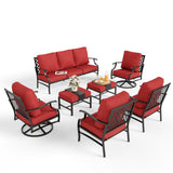 MIXPATIO 7-Piece Patio Conversation Set, Swivel Chairs, 2 Ottomans, Red