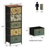 Tohomeor Small Dresser for Bedroom with Retro Flower Narrow Drawers Slim Chest of Drawers Skinny Nightstand Sofa End Table for Living Room Entryway Closet Storage (Multi, 5 Drawers)