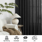 Macochico Extra Wide Pinch Pleated Linen Curtains for Sliding Door Patio Doors with Tieback, Natural Living Room Bedroom Curtain Privacy But Let Light in, 120”Wx96”L, Black, 1 Panel