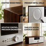 LONPOO Stereo Shelf System for Home, Vintage CD Player 40W RMS Micro Mini System with Remote Control, Bluetooth, FM Radio, USB MP3 Playback & Aux-in,Silver