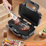 BECOMFORT 3 in 1 Waffle Maker, Sandwich Press w/3 Removable Non-stick Plates, Indicator Lights, Cool Touch Handle, Sandwich Maker & Panini Press w/5-gear Temperature Control for Breakfast Steak