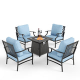 MIXPATIO 5-Piece Metal Patio Conversation Set, 28-Inch Fire Pit Table, Blue