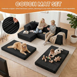 79" Modular Sectional Sofa, Boneless Convertible Sleeper Sofa Bed, Modern Tri-Folding Cloud Couch with L-Shape Chaise, Corduroy Futon for Living Room Small Spaces Apartment, No Assembly