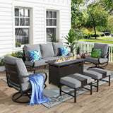 MFSTUDIO 6 Piece Metal Patio Furniture Set with Fire Pit Table, Gray