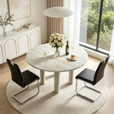 SSLine Faux Mars Stone Round Dining Table Set for 2 w/Black Leather Chair