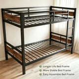 nesture. Bunk Bed Full Over Full, Heavy Duty Metal Bunkbeds with Full-Length Guardrail, Space-Saving Steel Bed for Kids & Adults, No Box Spring Required, Rustic Brown