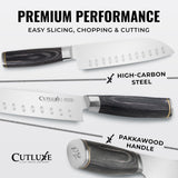 Santoku Knife – Ultra Sharp 7 Inch Meat and Vegetable Japanese Knife for Chopping, High Carbon Stainless Steel Blade, Full Tang Pakkawood Handle – Shinobi Series