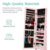 Best Choice Products Freestanding Jewelry Armoire Cabinet, Full Length Standing Mirror, Lockable Makeup Storage Organizer, w/Velvet Lining, 3 Angles, Lock, Accessory Pouch, 5 Shelves - Dusty Pink