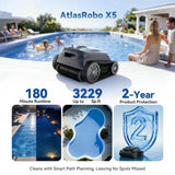 Pondee X5 Robotic Pool Vacuum for Inground Pools, Cordless Cleaner w/ Smart Navigation, 4 Cleaning Modes, 180-Min Runtime, 5550 GPH Suction, Covers up to 3,229 sq.ft, Wall & Waterline