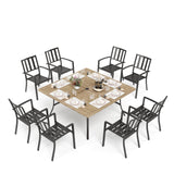 PHI VILLA Outdoor Dining Set for 8,57.5" Wood-Like Metal Table