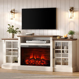 LUXOAK 70" Farmhouse TV Stand with 28" Fireplace, White Barnwood
