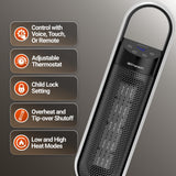 Emerson SmartVoice 23" Tower Space Heater, Offline Voice Control, 1500W Fast Heating, 65° Oscillation, Sleep Timer, Remote & Touch Control