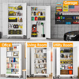 PAOFIN 71''H Tall Metal Garage Storage Cabinet with Wheels,Steel File Cabinets with 2 Doors and 4 Adjustable Shelves for Home Office, Warehouse, Required Assembly,White