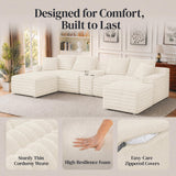 127'' Modular Boneless Couch,U Shaped Sectional Sofa for Living Room-Beige