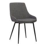 Mid Century Modern Dining Accent Side Chair for Kitchen Table Office Desk Vanity in Charcoal Fabric and Black Metal Armen Living