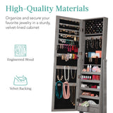 Best Choice Products Freestanding Jewelry Armoire Cabinet, Full Length Standing Mirror, Lockable Makeup Storage Organizer, w/Velvet Lining, 3 Angles, Lock, Accessory Pouch, 5 Shelves - Gray Oak