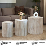 MOOLSUN Modern Nesting Coffee Table Round Wooden Drum End Tables for Small Space Living Room, Bedroom, Balcony, Office (A-Wood Color 2)