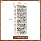 ANTBOX Foldable Shoe Rack,Shoe Organizers for Closet Plastic Shoe Storage Box Space Saving for Entryway, Large Sturdy Stackable Sneaker Cabinet Bins with Magnetic Clear Door 8 Tiers 16 Pairs