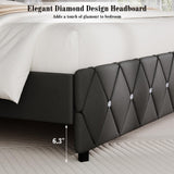 BarnFurin Twin Bed Frame with Diamond Tufted Headboard, Faux Leather Upholstered Bed with Wooden Slats Support, No Box Spring Needed, Mattress Foundation, Easy Assembly, Grey