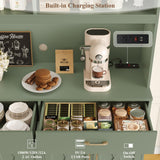 HOSTACK 75" Tall Kitchen Pantry Storage Cabinet, 45" W Hutch Cabinet, Green