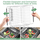 Fanbsy Dish Drying Rack in Sink, Extendable Stainless Steel Dish Drainers for Kitchen Counter, Anti-Rust Dish Dryer Rack with Utensil & Cup Holders, for Inside Sink, Over The Sink