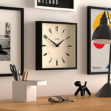 JONES CLOCKS® Box wall Clock | Retro Square | 10 inch | Black | Easy to Read Numbers | Perfect Kitchen or Office Clock