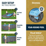 Bestway APX 365 18' x 9' x 52" Above Ground Pool, Rectangular Metal Frame Outdoor Swimming Pool Set with Sand Filter Pump, Ladder, and Cover, Dark Marble