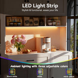 FJTJBSI 72" Kitchen Pantry Cabinet with LED Light and Charging Station Tall Pantry Storage Cabinet with Adjustable Shelves and Door Shelves Modern Kitchen Hutch with Microwave Stand and Countertop