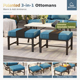 MFSTUDIO 5 Piece Metal Patio Furniture Set with Peacock Blue Cushions