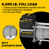 Novawinch Flex 8000 lb Utility Trailer Winch 12V Electric - IP68 Sealed Planetary Gearbox, 55.7 ft Wire Rope, Auto Load-Holding Brake, Waterproof Remote - Flatbed, Shop, Equipment, Car Hauler, SAE