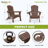nevilywood Folding Adirondack Chairs Set of 4, HDPE Cup Holders, Coffee