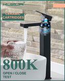 KUZOR Tall Bathroom Vessel Sink Faucet with Pop-Up Drain, Matte Black