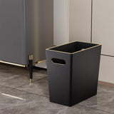 Office Wastebasket with Gold-Tone Edging Decoration for Bathroom,Pu Leather Waste Bins for Toilet Bedroom Living Room