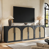 MorganBrig Storage Cabinet with Rattan Doors, 63'' W Arched Buffet Cabinet