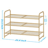 Simple Trending 3-Tier Stackable Shoe Rack, Expandable & Adjustable Shoe Shelf Storage Organizer, Metal Mesh, Gold