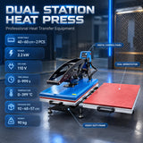 Double Station Heat Press Machine, 16x24in Dual Slide Out Auto‑Open Digital