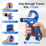 TADAKAZU Grip Strength Trainer Kit (5 Pack) Hand Grip Strengthener, Finger Exerciser,Hand Extension Exerciser, Stress Relief Ball and Forearm Workout Ring for Muscle Building and Injury Recover TADAKAZU