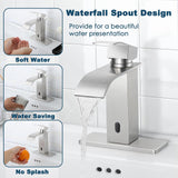 Herogo Touchless Bathroom Sink Faucet, Automatic Sensor Brushed Nickel Waterfall Stainless Steel Bathroom Faucet with Brass Pop Up Drain for Vanity RV Lavatory Farmhouse
