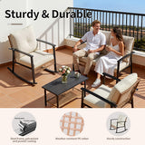 Deersky 4 Piece Outdoor Patio Furniture Set, All-Weather Modern PE Wicker Rattan Conversation Set with 4" Cushions for Comfortable, Easy to Assemble, Cream White
